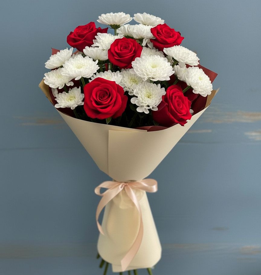 Букет цветов из: Розы и Хризантемы в Духовницкое