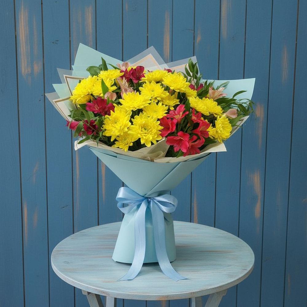 Букет цветов из: Альстромерии и Хризантемы в Духовницкое