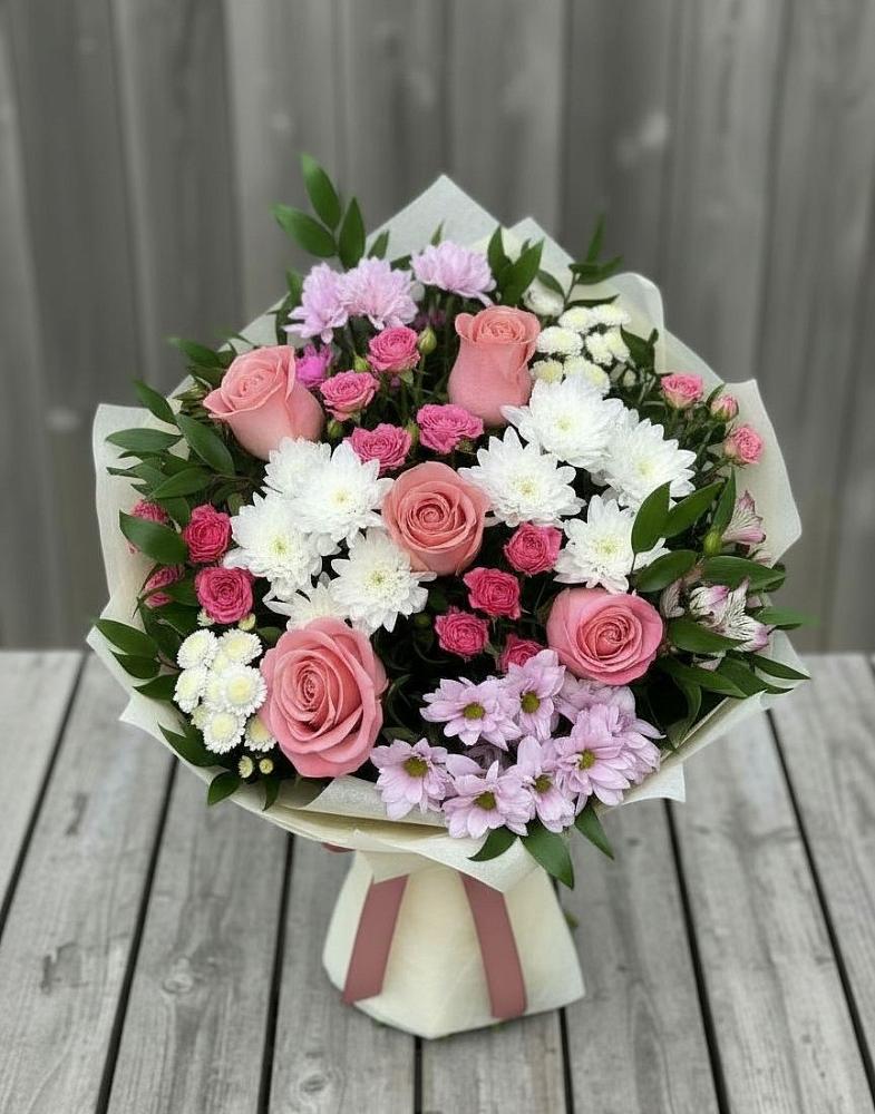 Букет цветов из: Альстромерии, Гвоздики, Розы и Хризантемы в Духовницкое