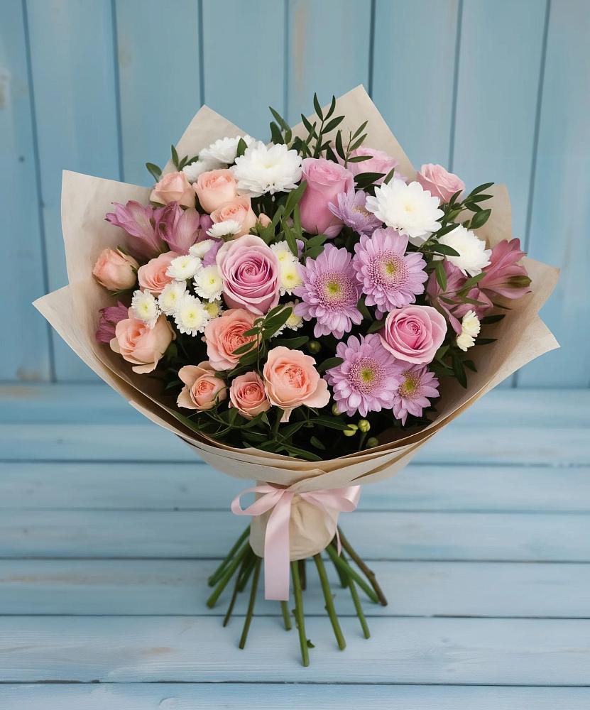 Букет цветов из: Хризантемы, Розы и Альстромерии в Духовницкое