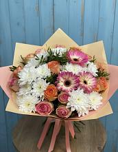 Букет цветов из:  Розы, Герберы и Хризантемы в Духовницкое