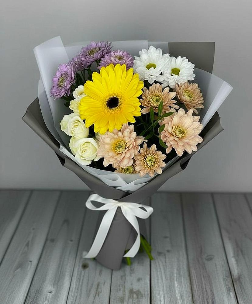 Букет цветов из: Розы, Герберы и Хризантемы в Духовницкое