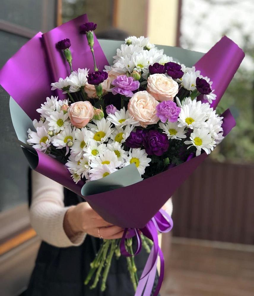 Букет цветов из: Хризантемы, Гвоздики и Розы в Духовницкое