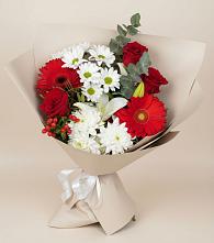 Букет цветов из:  Розы, Хризантемы, Герберы и Лилии в Духовницкое