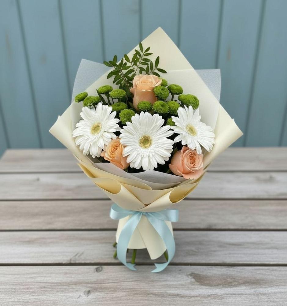 Букет цветов из: Герберы, Розы и Хризантемы в Духовницкое