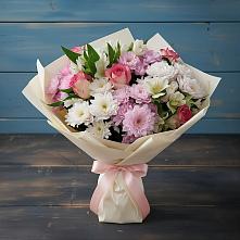 Букет цветов из:  Хризантемы, Альстромерии и Розы в Духовницкое