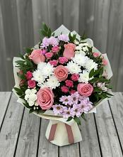 Букет цветов из:  Альстромерии, Гвоздики, Розы и Хризантемы в Духовницкое