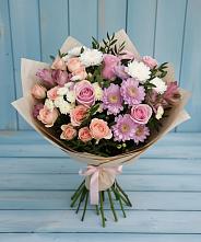 Букет цветов из:  Хризантемы, Розы и Альстромерии в Духовницкое