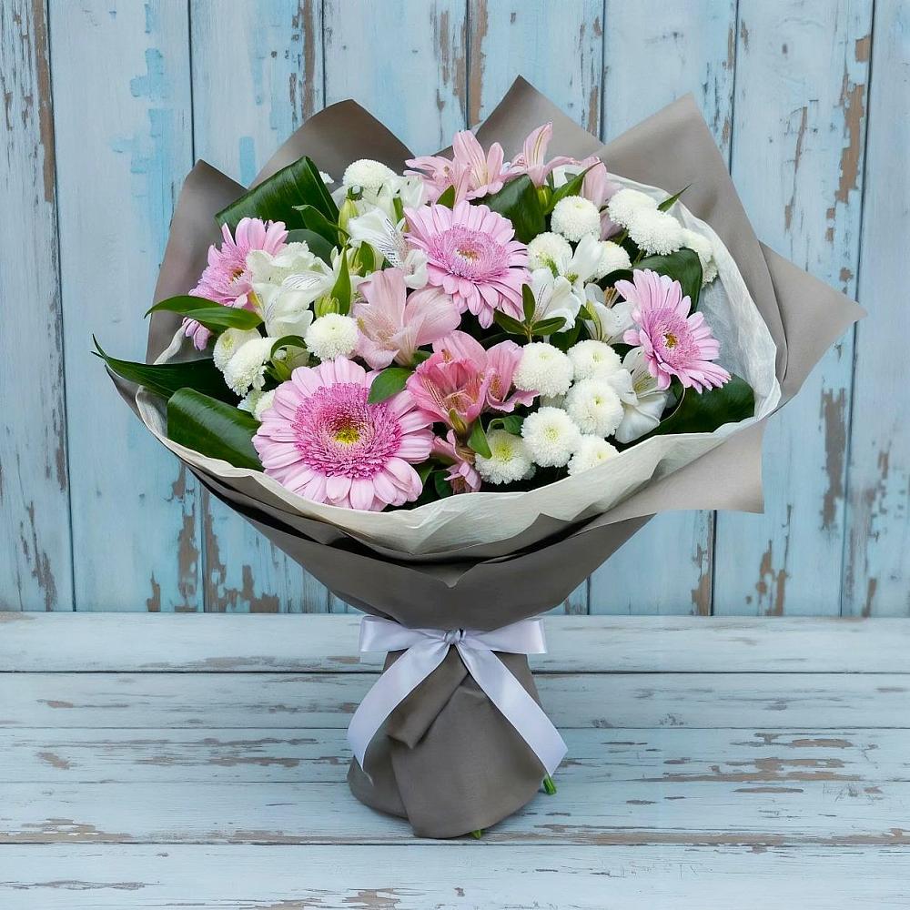 Букет цветов из: Герберы, Альстромерии и Хризантемы в Духовницкое