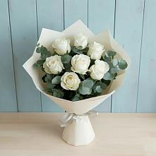 Букет Белые розы в Эвкалипте в Духовницкое